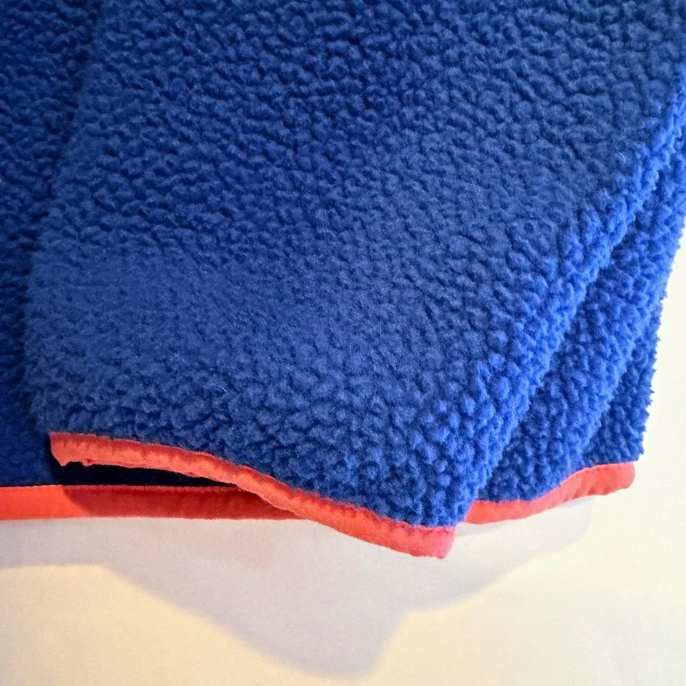 Vtg Columbia‎ fleece pullover aztec sothwestern trim neon blue L